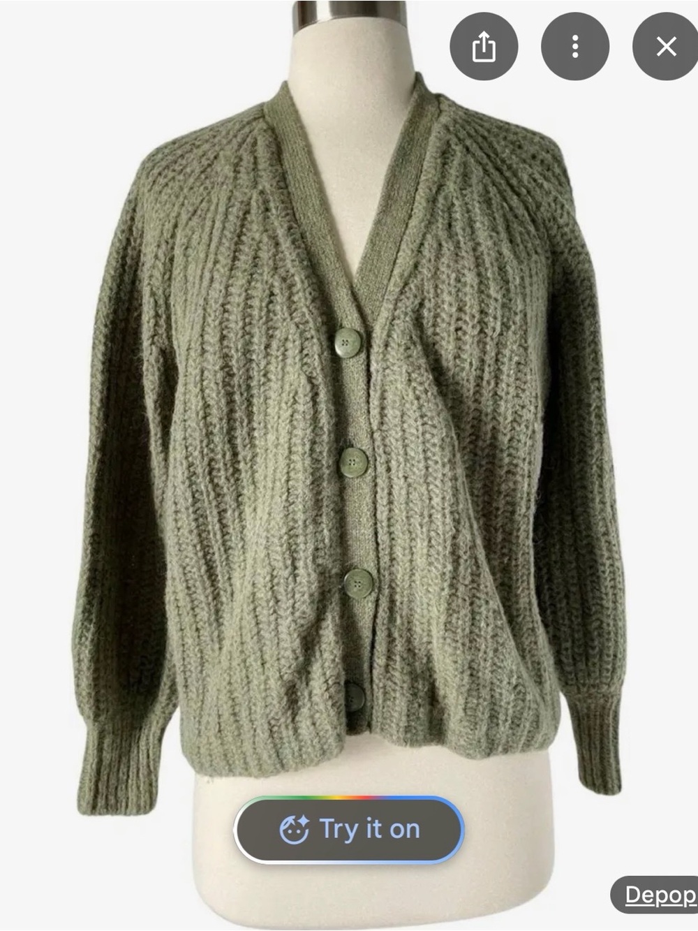 Sezane Cozy Green V-Neck Button Cardigan - Women Sweaters - Picture 4 of 4